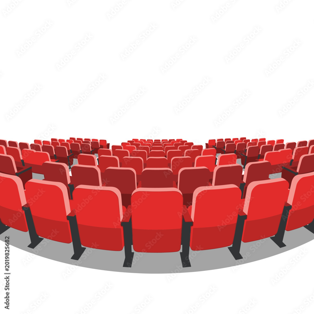Fototapeta premium Red Auditorium Seats, Empty Scene, Vector Illustration, Audience Area