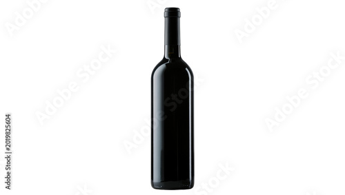 Dark glass wine bottle with long neck, isolated on transparent background