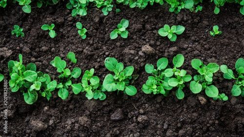 Young green plant seedling growing in rich soil with high fertility promoting sustainability in agriculture and healthy environment