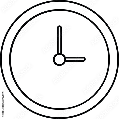 Simple circular clock icon with thin line details.eps