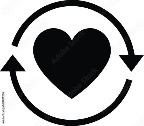 Minimal heart icon with circular refresh arrows vector an white background.eps