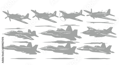 Collection of Military Fighter Jets and Vintage Warplanes
