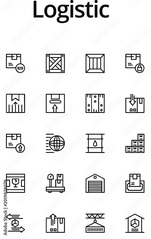 Fototapeta premium Professional Logistic and Supply Chain Vector Icons, Line Art, Editable Stroke