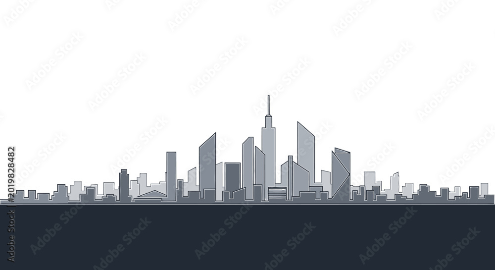Obraz premium Modern city skyline silhouette illustration against white background