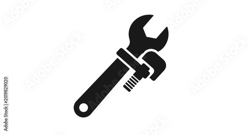 Black silhouette of a wrench and pipe wrench on white background.