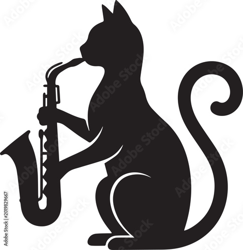 Playing Saxophone Jazz Cat Musician Silhouette