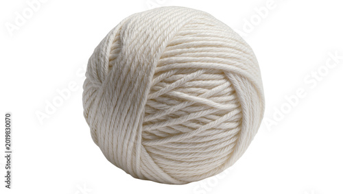 Fotografie Thick cream colored wool yarn ball, isolated on transparent background