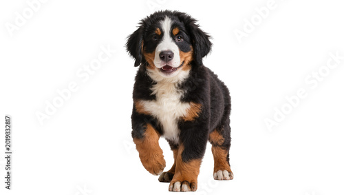 Photography Bernese Mountain Dog puppy with tri-color fur, isolated on transparent backgroun