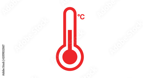 Fotografija Red thermometer icon indicating high temperature in celsius scale on white backg