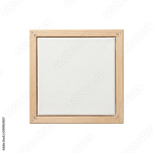 Mini canvas isolated on white background with wooden frame  