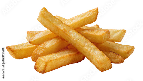 Quadro su tela Golden crispy french fries piled high, isolated on transparent background