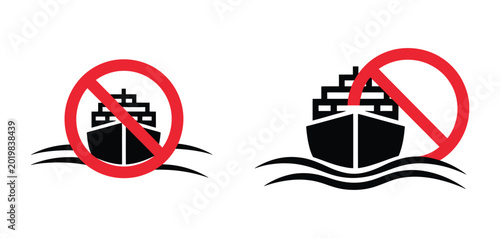 Bild auf Leinwand Gulf of Aden and Red Sea maritime blockade illustration featuring naval vessels, oil tankers and cargo ship restriction symbols related to global trade security