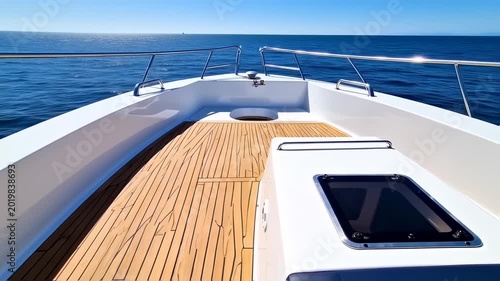 Sailing into the horizon: Front view from a sleek yacht on a tranquil sea voyage