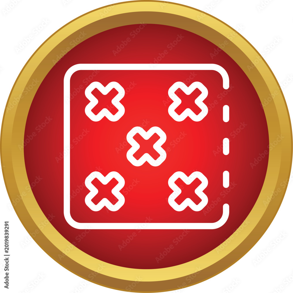 Fototapeta premium Tufted mattress or cushion fabric icon on a vibrant red circle with a golden border