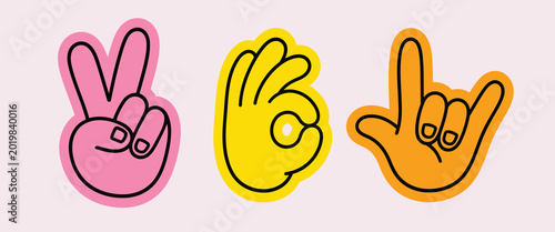 Fotografi Vector illustration in hand-drawn doodle style, mascot and character hands and gestures, positive vibe stickers and overlays