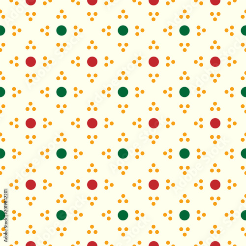 Orange polka dot rhombus and colorful polka light seamless