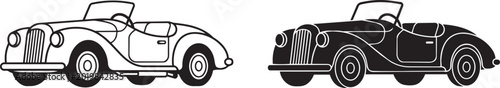 Foto vintage convertible car outline and silhouette vector illustration set