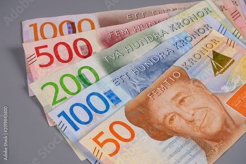 Swedish money in kronor lays flat on a surface for finance review