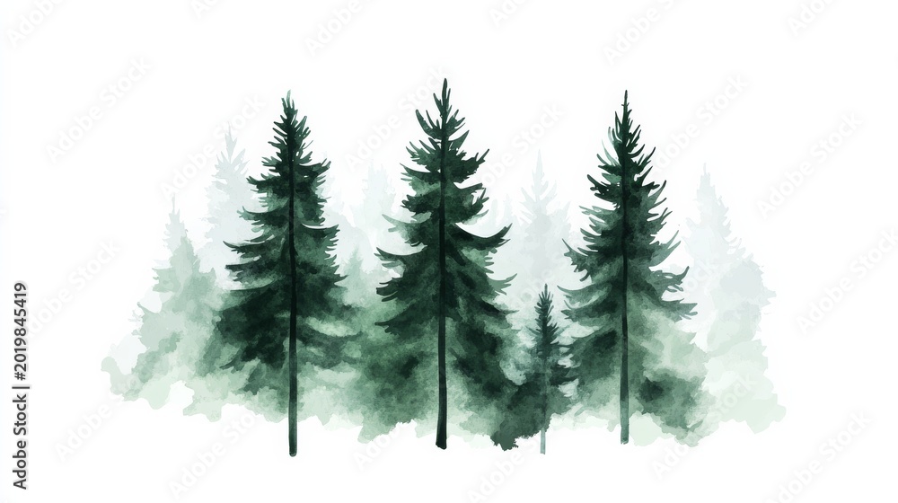 Obraz premium Abstract pine tree in forest landscape watercolor for invitations, posters, and more