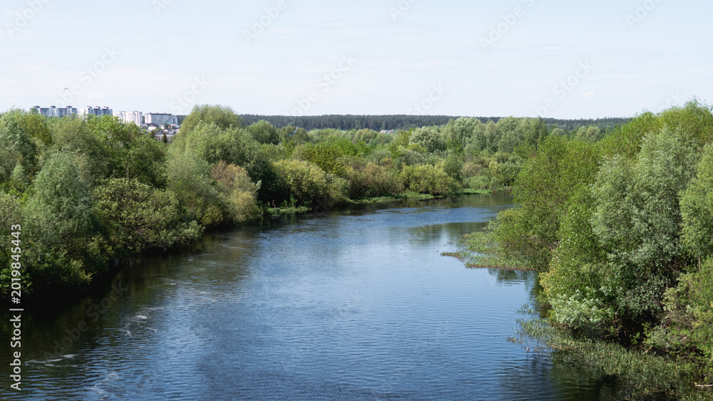 Obraz premium Top view of the river in summer background