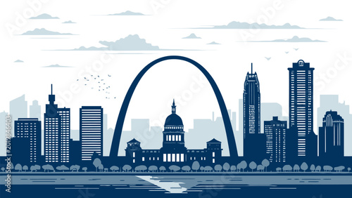 St louis missouri city skyline illustration with gateway arch and old courthouse