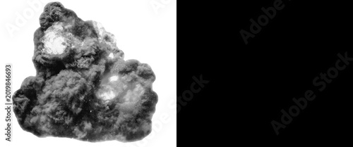 Foto Dramatic explosion smoke cloud on white background, black and white volcanic ash