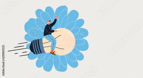 Foto Creative thinking and innovation concept vector illustration of a man riding a l