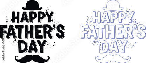 Tableau sur toile Happy fathers day typography design with bowler hat and mustache