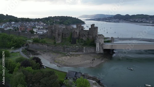 Aerial view of medieval Conwy Castle, Wales