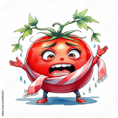 Funny Red Tomato with Exaggerated Crying Pose