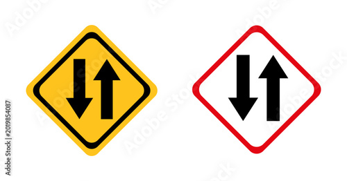 Foto Two way traffic signs vector graphics collection on white background