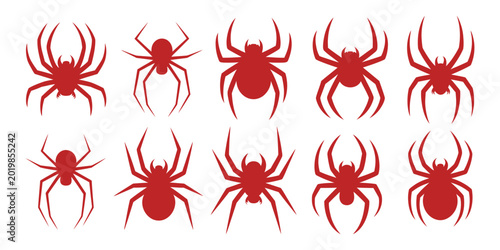 Quadro su tela Silhouette of a Spider Stencil Animal Hallo ween symbol tattoo design vector illustration featuring minimal red arachnid icon for spooky horror themed graphic design