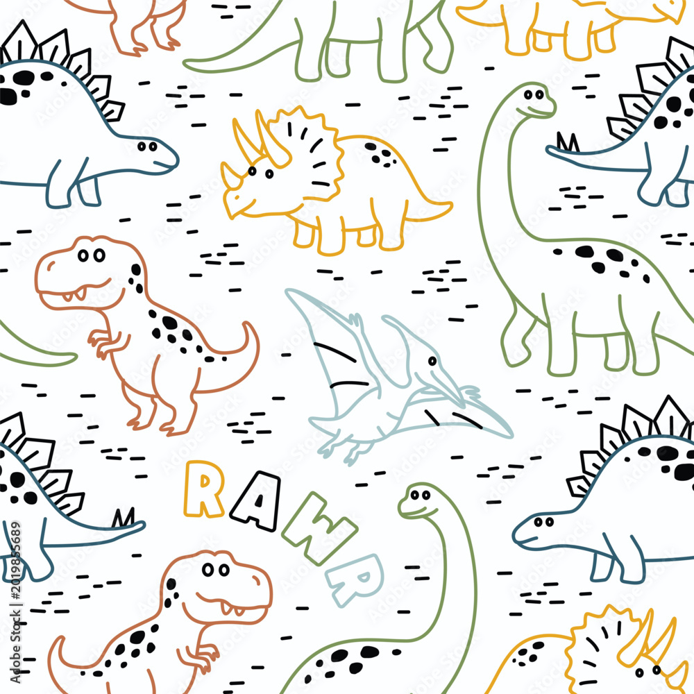 Fototapeta premium Dinosaur Seamless Pattern