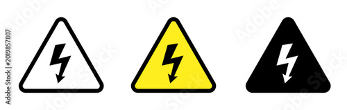 Foto Electrical Hazard Triangle Icon Set, High Voltage Warning with Lightning Bolt