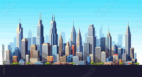 Cityscape of modern skyscrapers representing urban development and architectural design.