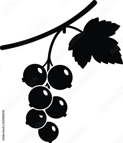 Silhouette design of blackcurrant berry branch with leaf vector