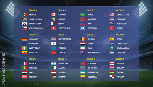 Cuadro en lienzo International football tournament 2026 group stage teams list layout