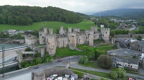 Aerial view of medieval Conwy Castle, Wales