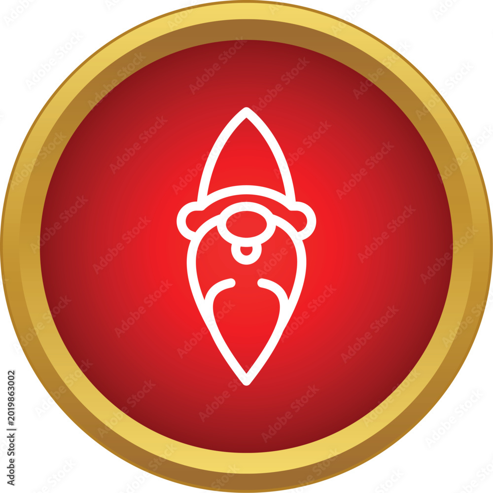 Fototapeta premium White outline christmas gnome or dwarf icon on a red background