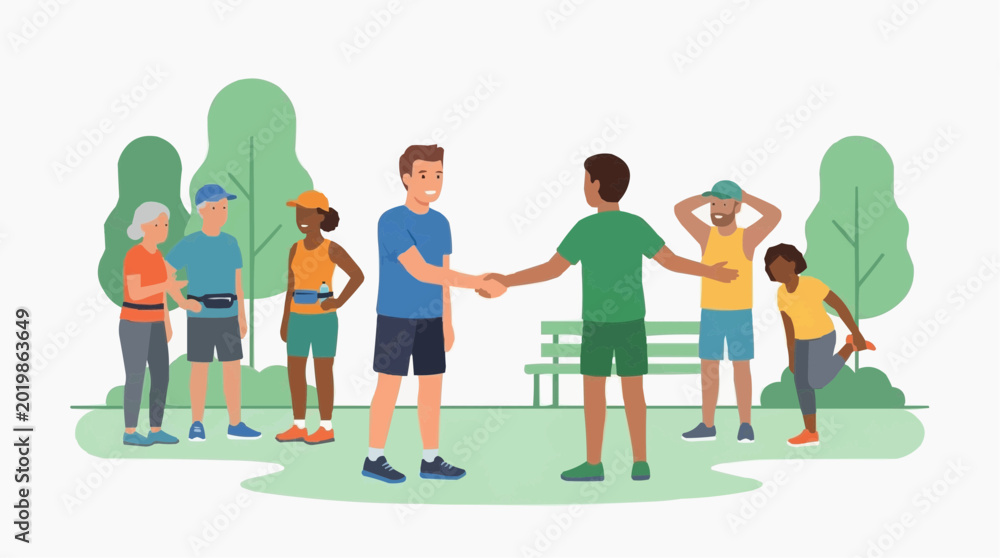 Obraz premium Diverse group of people enjoying outdoor activities and socializing in a park setting vector style