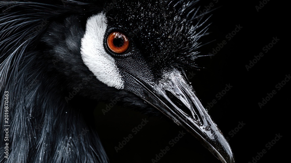 Obraz premium Close-up black crane portrait, dark background
