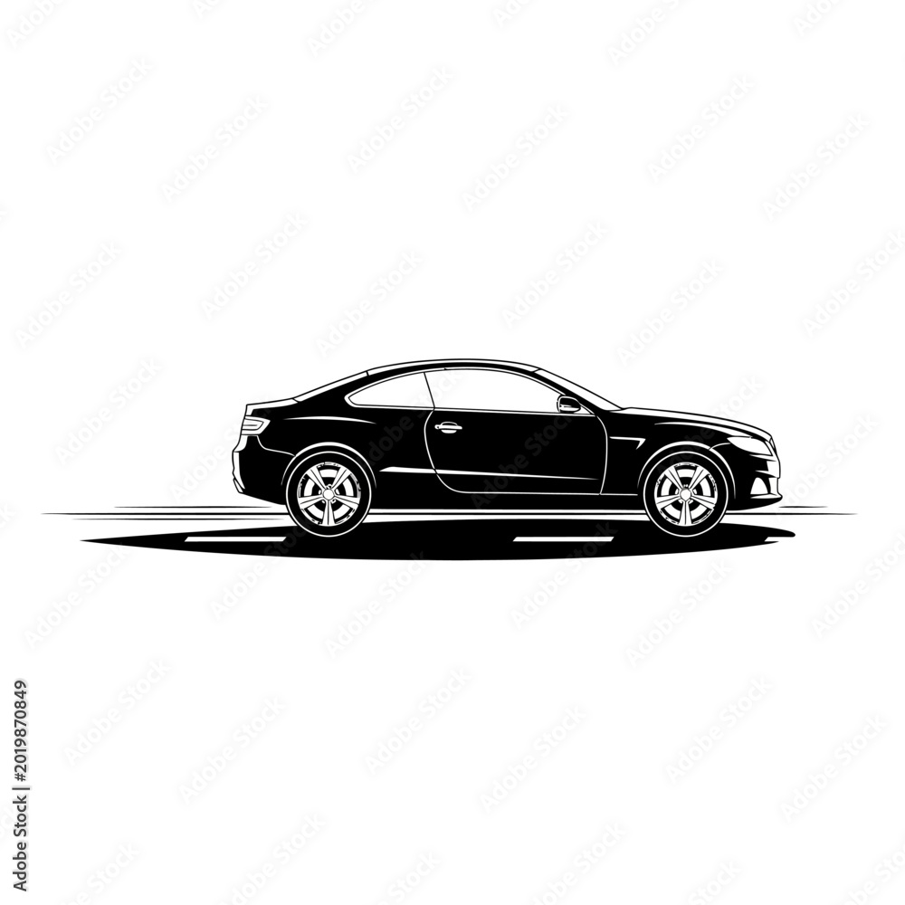 Fototapeta premium Black Car Side View Profile.