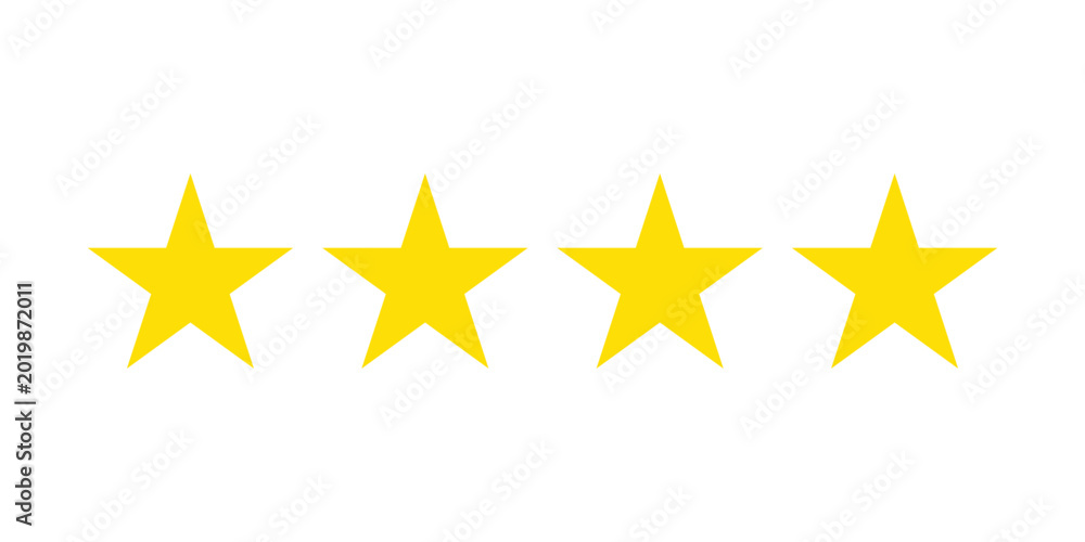 Fototapeta premium Golden star rating icons collection with five star review levels, customer feedback symbols isolated on white background vector illustration set