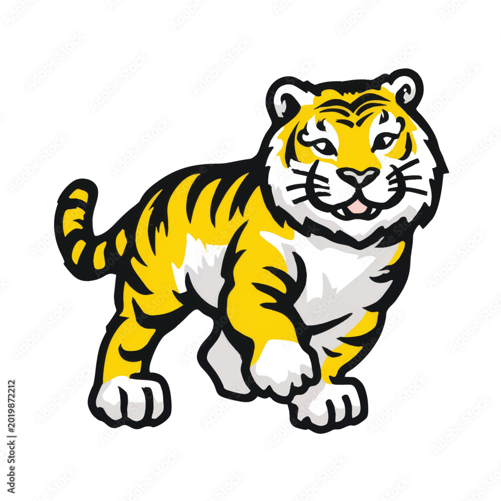 Obraz premium Cartoon tiger walking on white background.