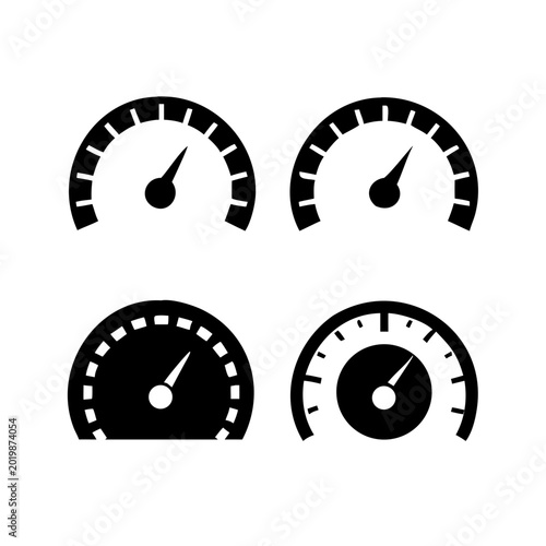 Foto Speedometer and gauge icon set, dashboard performance meter symbols, automotive