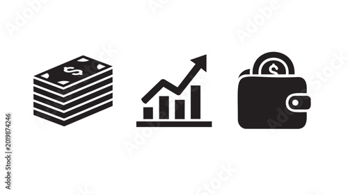 Canvas Print Set of 3 glyph icons related to finance and financial growth