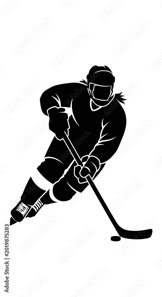 Fototapeta premium Hockey player silhouette in action, skating and shooting puck