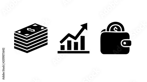 Photos Set of 3 glyph icons related to finance and financial growth