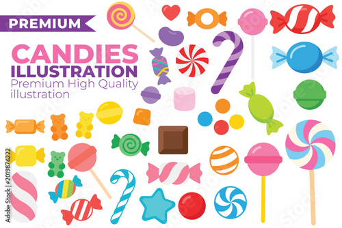 Candy Collection Set with Lollipops, Gummies, and Chocolate Sweets for Fun Food and Party Designs