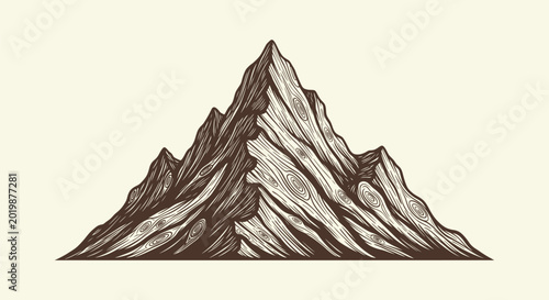 Slika na platnu Hand Drawn Mountain Summit with Wood Texture Grain Detail Vector Illustration En
